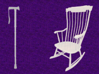 A walking stick and a rocking chair