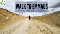A distant person in a robe is walking away from us on a dirt road